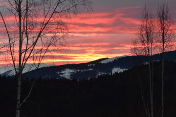 Sticker - sunset over the mountains