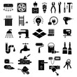 Ensemble de pictogrammes noirs pour le bricolage avec divers objets utilisés pour la réparation ou la construction de la maison.
