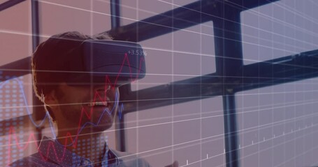 Wall Mural - Animation of financial data processing over businessman using vr headset