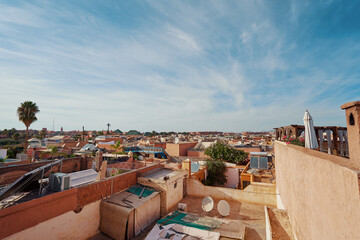 The ancient city. Rooftops of old houses in medina of Marrakesh, Morocco.