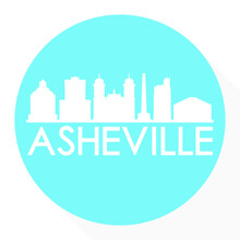 Asheville, NC, USA Round Button City Skyline Design. Silhouette Stamp Vector Travel Tourism.