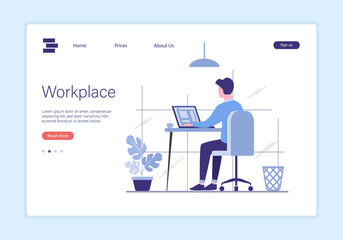 Sticker - Office work landing page concept. Flat vector colored illustration.