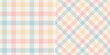 Gingham pattern seamless print in pink, blue, yellow, off white. Light pastel vichy graphic vector for gift paper, tablecloth, oilcloth, picnic blanket, other modern spring summer fabric design.