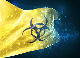 Wall Mural - sign of viral and bacterial danger on a yellow background in vector flag  virtual abstract 3D object from triangular polygons on a blue background