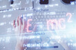 © peshkova - Double exposure of man's hands typing over computer keyboard and formula hologram drawing. Top view. Education concept.