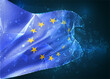 European Union,  vector flag, virtual abstract 3D object from triangular polygons on a blue background