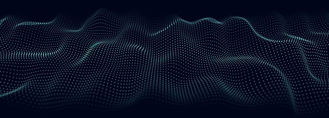 Fototapete - Abstract gradient wave of particles. Big data. Digital background. Futuristic vector illustration.