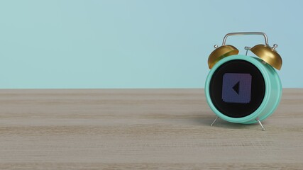 Sticker - 3d rendering of color alarm clock with symbol of caret square left on display on table