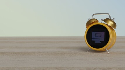 Wall Mural - 3d rendering of color alarm clock with symbol of monitor on display on table