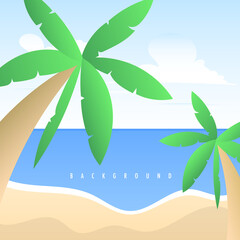 Wall Mural - View of the sea and beach and coconut trees in summer ,Illustration Vector EPS 10