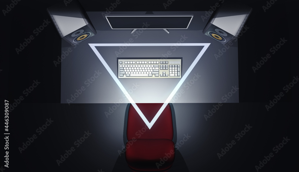Studio monitor placement diagram. A dark directional 3D minimal render ...