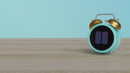 Wall Mural - 3d rendering of color alarm clock with symbol of pause on display on table