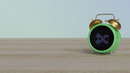 Wall Mural - 3d rendering of color alarm clock with symbol of random on display on table