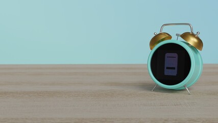 Poster - 3d rendering of color alarm clock with symbol of smartphone on display on table