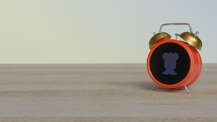 Canvas Print - 3d rendering of color alarm clock with symbol of chef toque and mustache on display on table