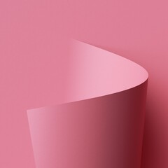 Wall Mural - 3d render, abstract background with pink paper scroll, page curl