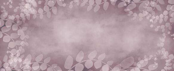 Poster -  light purple abstract vintage watercolor background or paper illustration with white leaves	