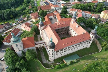 historical old castle Kostelec nad Cernymi lesy Central Europe Czech republic aerial view panorama