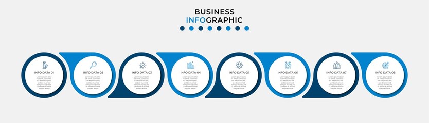 Vector Infographic design illustration business template with icons and 8 options or steps. Can be used for process diagram, presentations, workflow layout, banner, flow chart, info graph