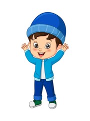 Wall Mural - Cartoon little boy wearing warm clothes