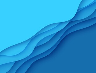 Wall Mural - Blue abstract background in paper cut style. Layers of paper wavy water for World Oceans Day 8 June. Vector Earth posters template, ecology brochures, presentations, invitations with place for text.