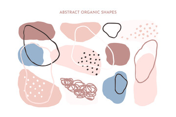 Wall Mural - set of abstract organic shapes in trendy minimal style in pastel pink color. vector hand drawn geome