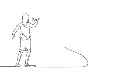 Wall Mural - animated self drawing of single continuous line draw young business woman hit the analog clock on wa