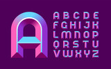 Fototapeta  - Vintage vector font set with gradient lines bevel effect