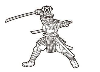 Wall Mural - Samurai Warrior or Ronin  Japanese Fighter Bushido Action with Armor and Weapon Cartoon Graphic Vector