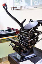 Vintage Printing Press In Workshop