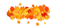 Pile Of Fallen Leaves. Decorative Line Of Orange, Yellow And Red Autumn Leaves