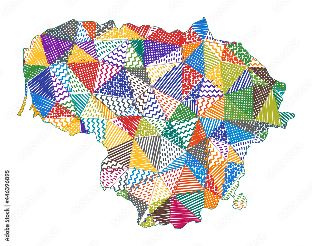 Lithuania Vector Shape Kid-style map of Lithuania. Hand-drawn polygons in the shape of ...