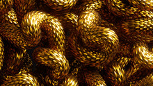 3d Render, Abstract Fantasy Background With Wavy Tangled Golden Snakes, Shiny Metallic Dragon Scales Texture, Fashion Wallpaper