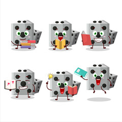 Sticker - A picture of white dice new cartoon character concept reading an amusing book