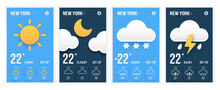 Weather Forecast Widget. Sunny, Cloudy, Snow, Rainy, Weather App Templates. In Paper Style