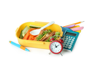 Study concept with lunch box isolated on white background