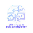 Public eco transport future concept icon. Electric vehicle transit efficiency abstract idea thin line illustration. Urban pollution mitigation. Vector isolated outline color drawing.