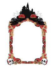 Halloween Night Frame - Roses, Skulls And A Haunted Castle