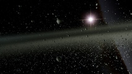 Wall Mural - Asteroid field, ring around the planet, asteroid ring close-up view 3d render