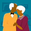 An elderly dark skinned couple of seniors hugs. The old gray-haired husband and wife hug each other. The love and relationship of an elderly couple. Vector illustration.