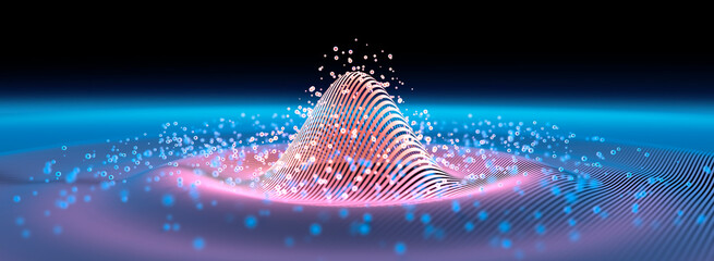 Wall Mural - waves in a digital grid with particles - atomic model
