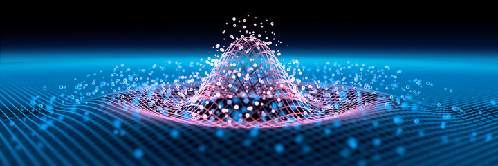 Wall Mural - waves in a digital grid with particles - atomic model