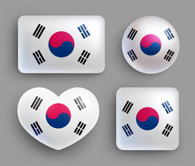 Wall Mural - set of glossy buttons with korea country flag. eastern asia country national flag, shiny geometric s