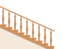 Wooden Stair Railings, Turned Banisters, Side View. Isolated Vector Illustration On White Background.
