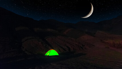Wall Mural - tent in the mountains night scene