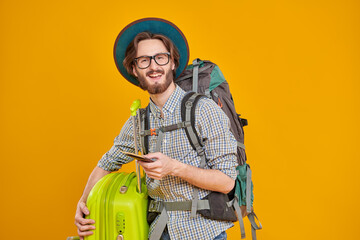 Canvas Print - joyful tourist with luggage