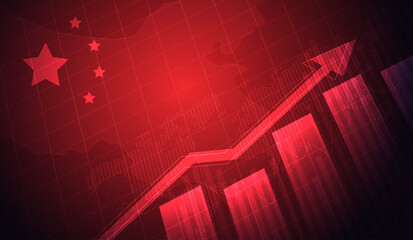 Growing chart against the background of the China flag candlestick graph Stock market exchange and graph chart business finance money investment on display board. vector design