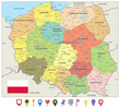 Poland Political Map and Flat Map Icons