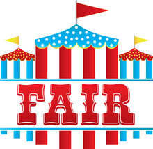 Fair Logo With Striped Tents Blue And Red