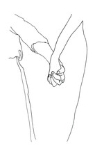 Doodle Love Story Line Art.Couple Holding Hands.